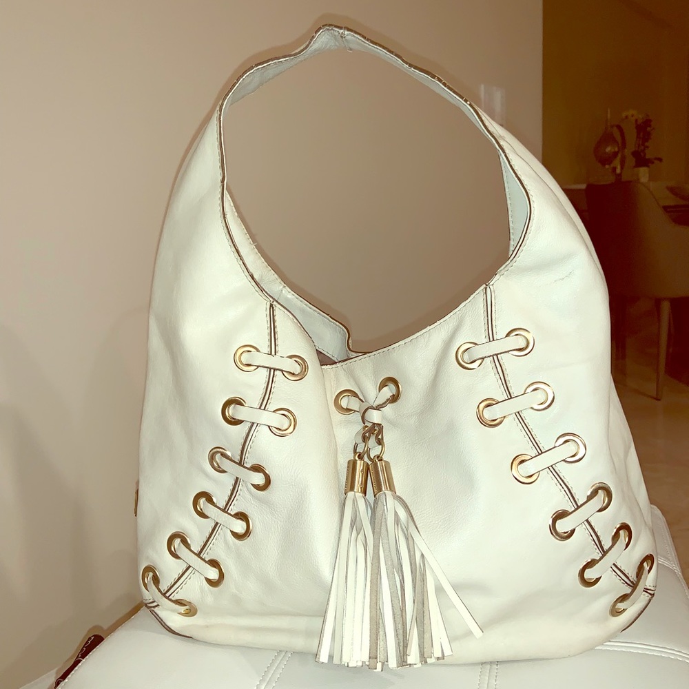 White leather hobo bag